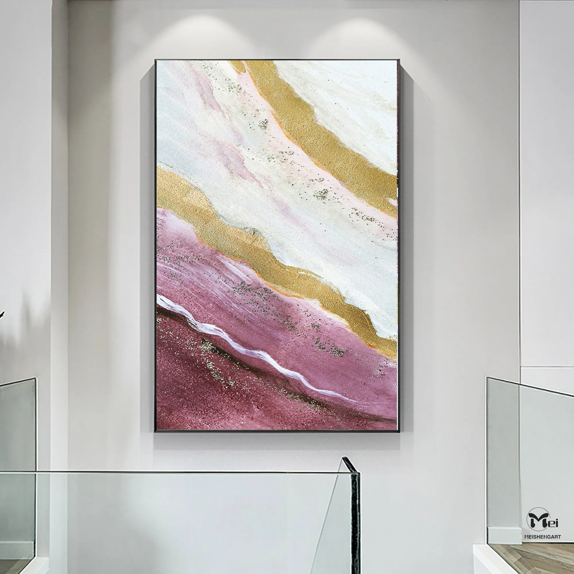 Gold Leaf Painting Pink and Purple Acrylic Painting For Living Room Ap102