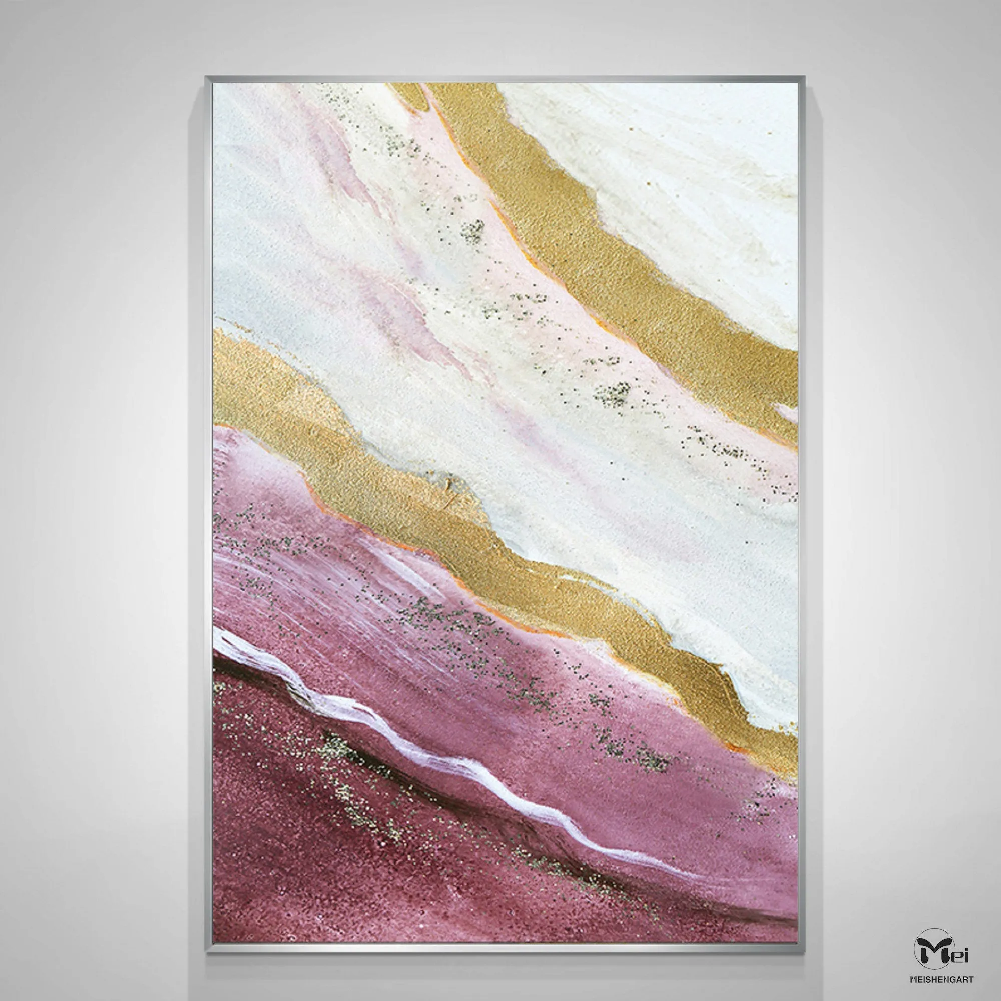 Gold Leaf Painting Pink and Purple Acrylic Painting For Living Room Ap102