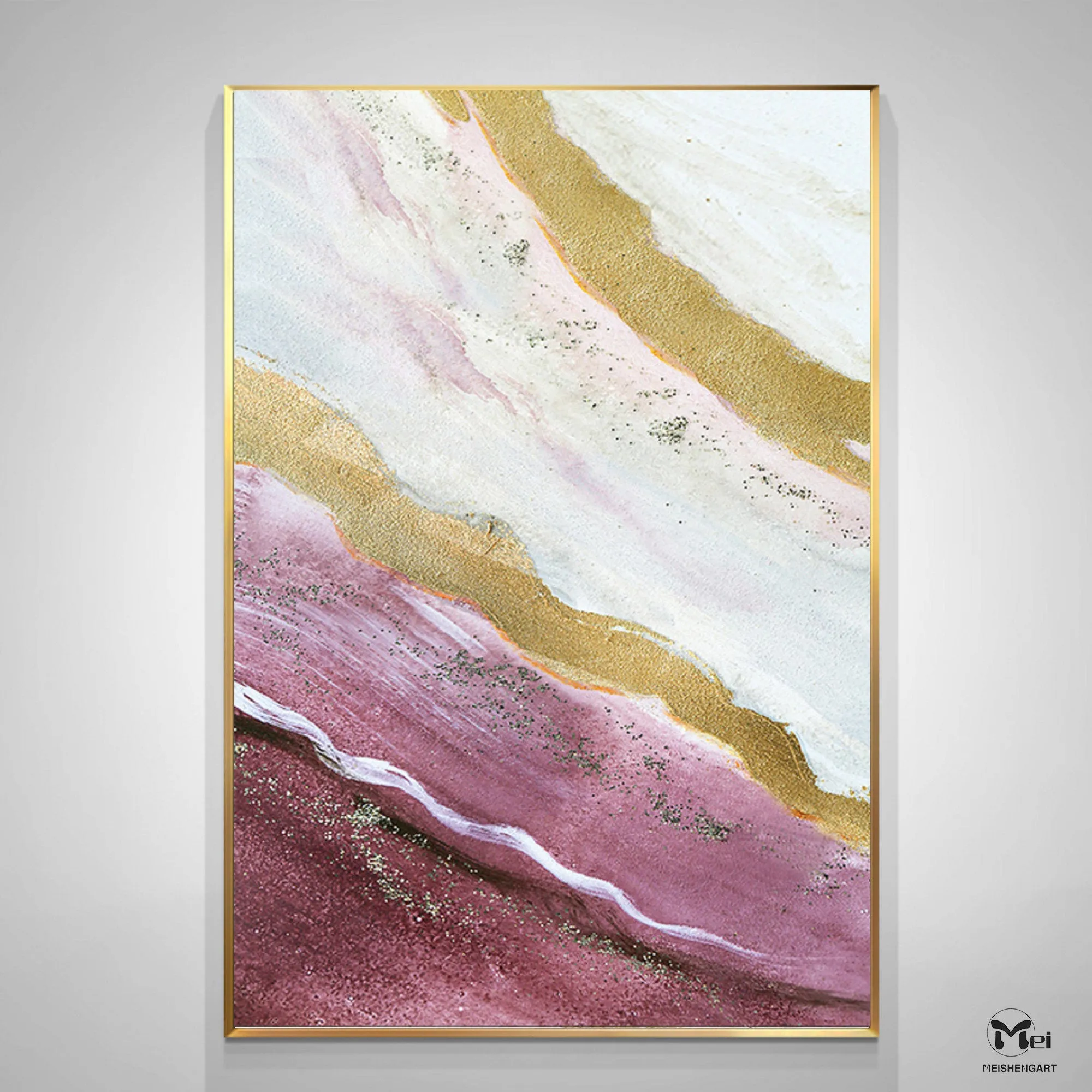 Gold Leaf Painting Pink and Purple Acrylic Painting For Living Room Ap102