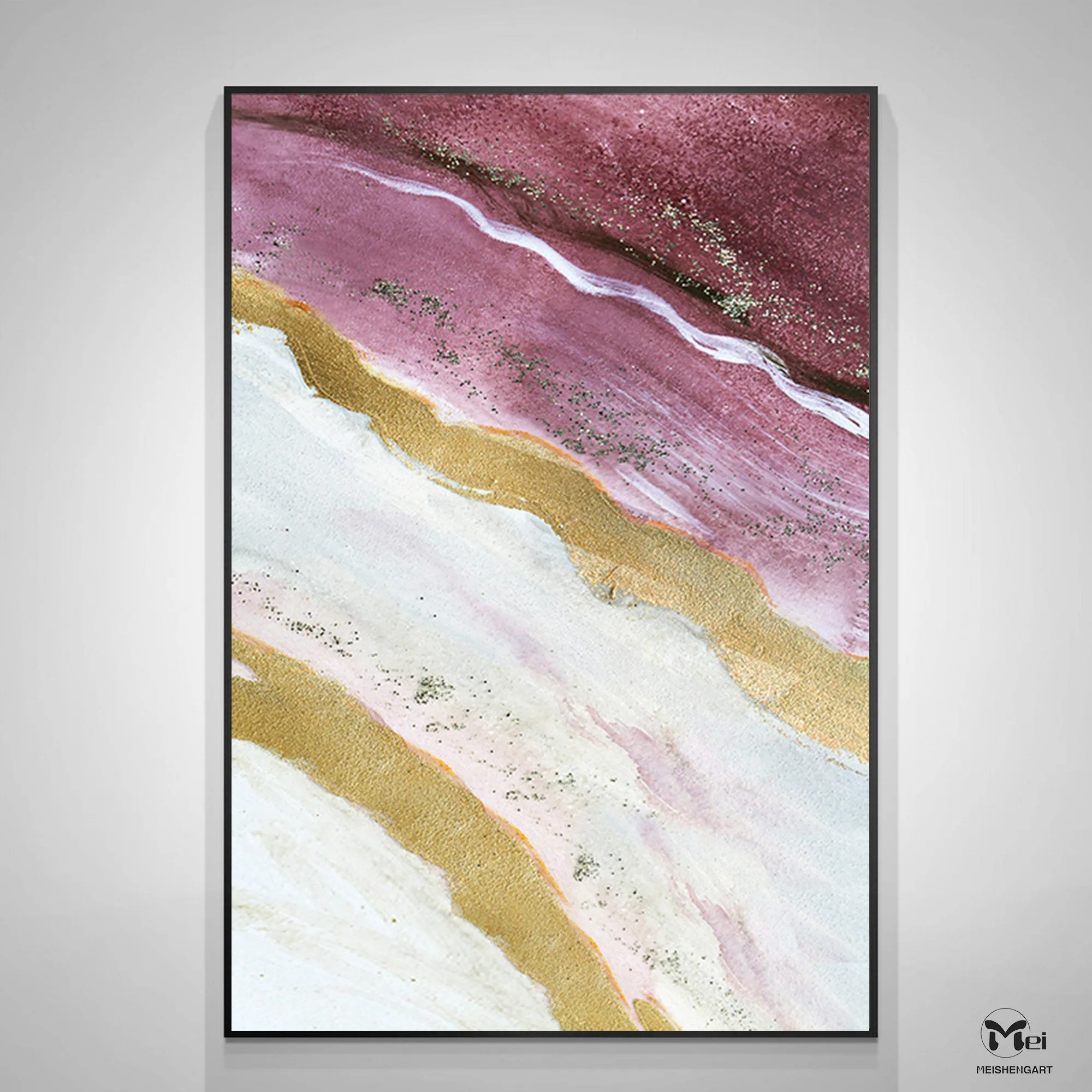 Gold Leaf Painting Pink and Purple Acrylic Painting For Living Room Ap102