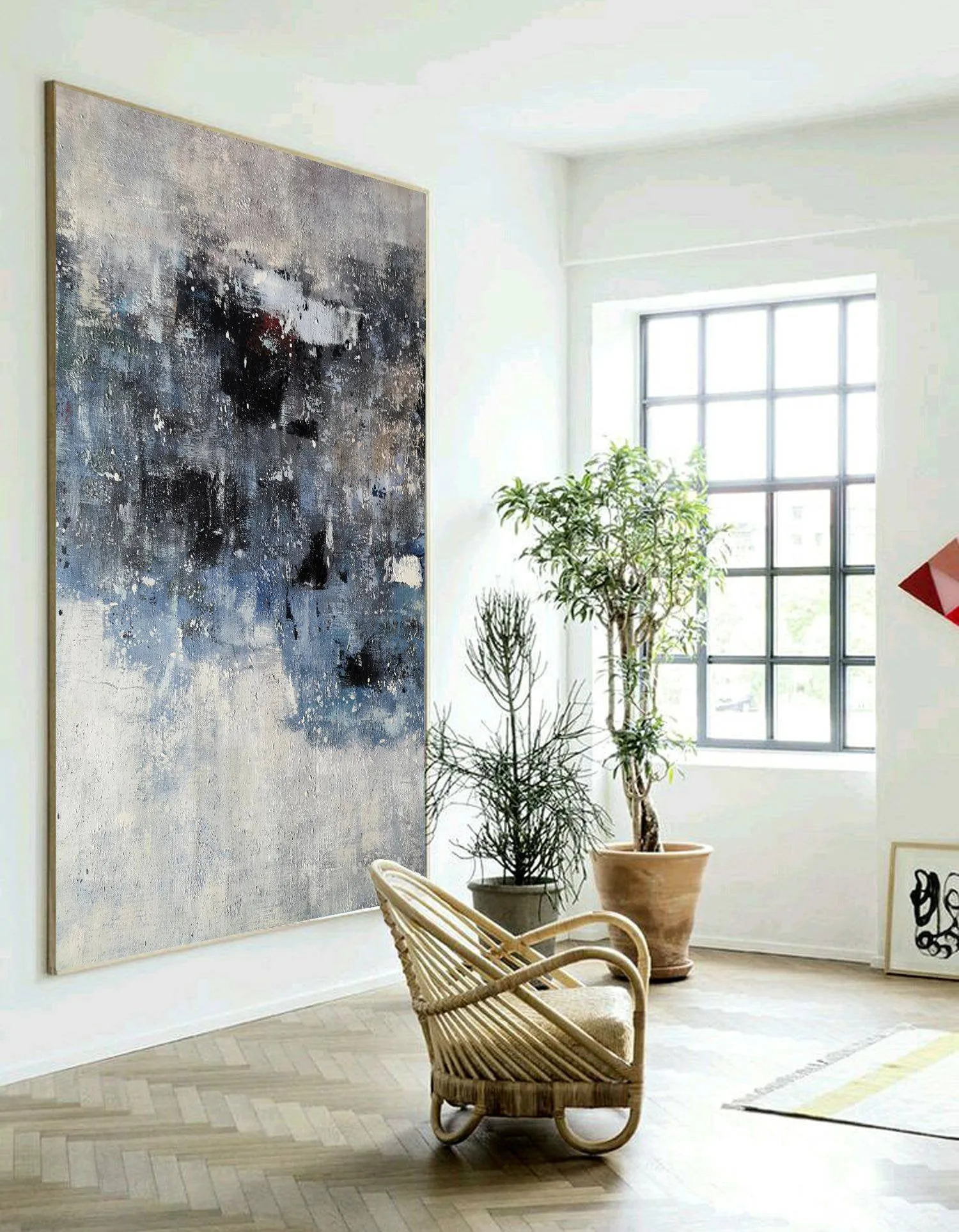 Gray Blue White Abstract Painting Contemporary Wall Art Op100