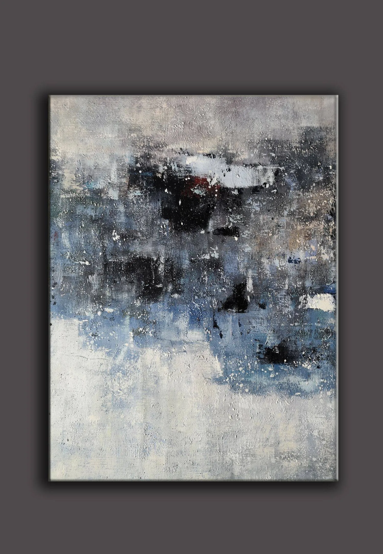 Gray Blue White Abstract Painting Contemporary Wall Art Op100