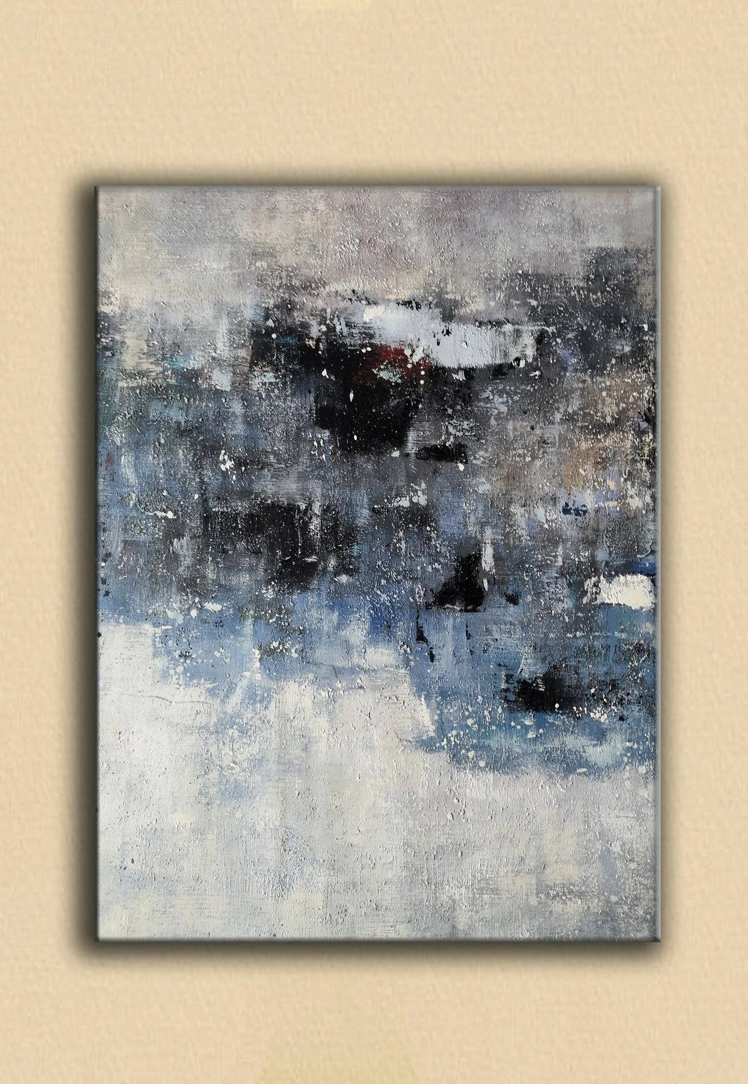 Gray Blue White Abstract Painting Contemporary Wall Art Op100