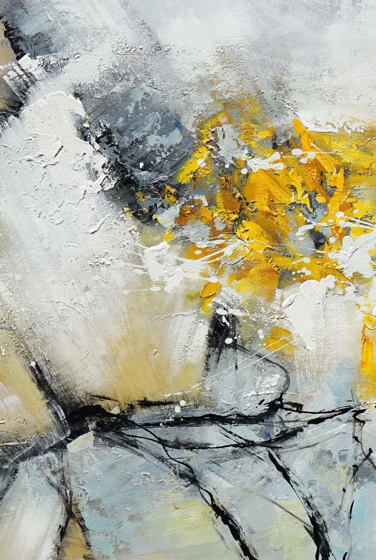 Gray Yellow Textured Acrylic Abstract Painting On Canvas Sp099