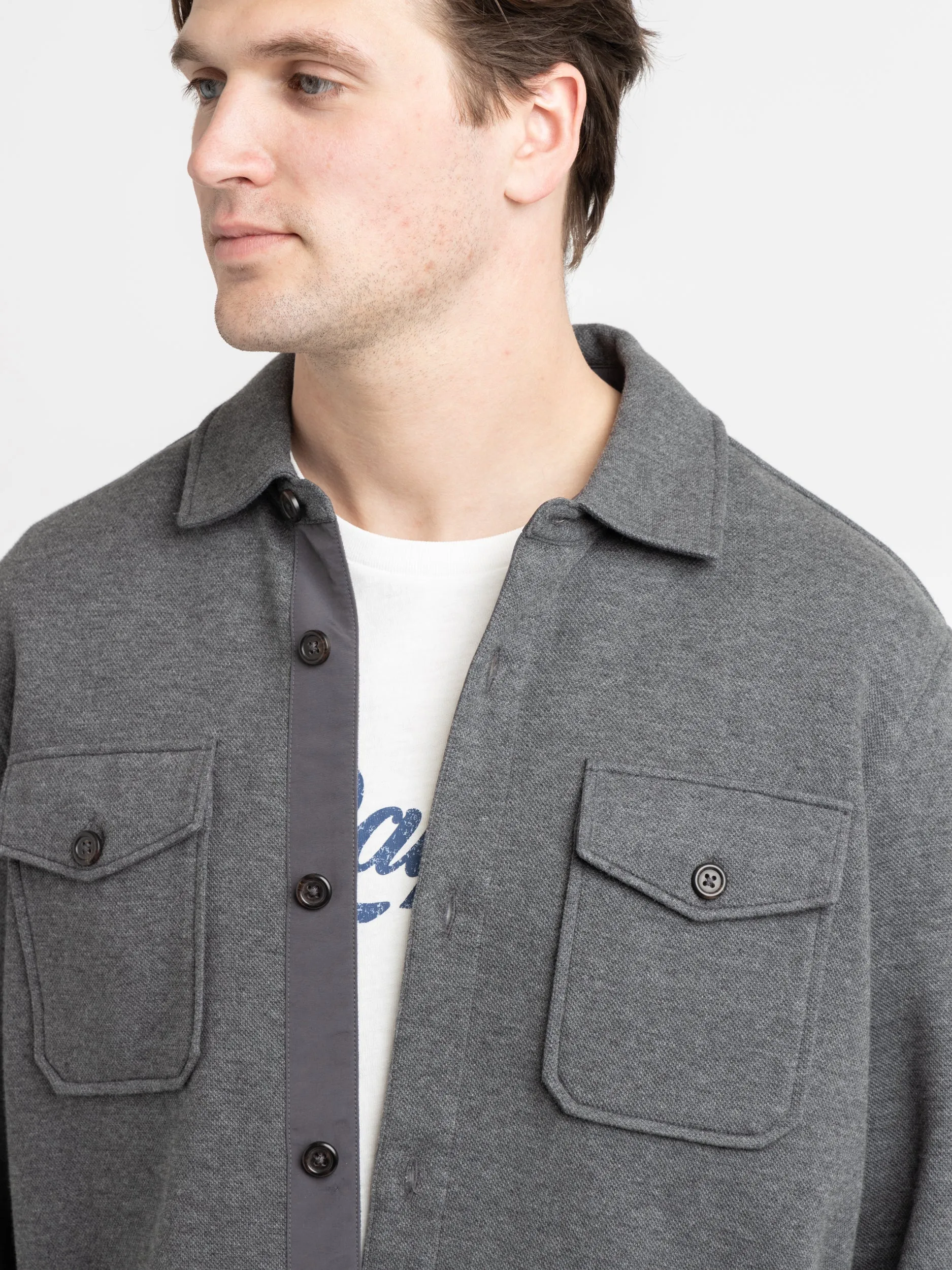 Grey Double-Knit Mesh Overshirt