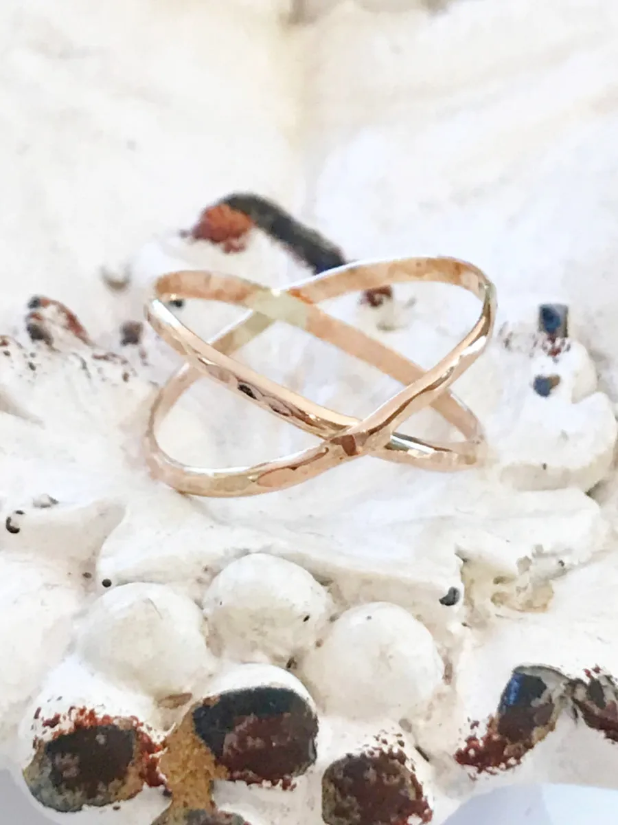 Hammered Gold Filled X Ring