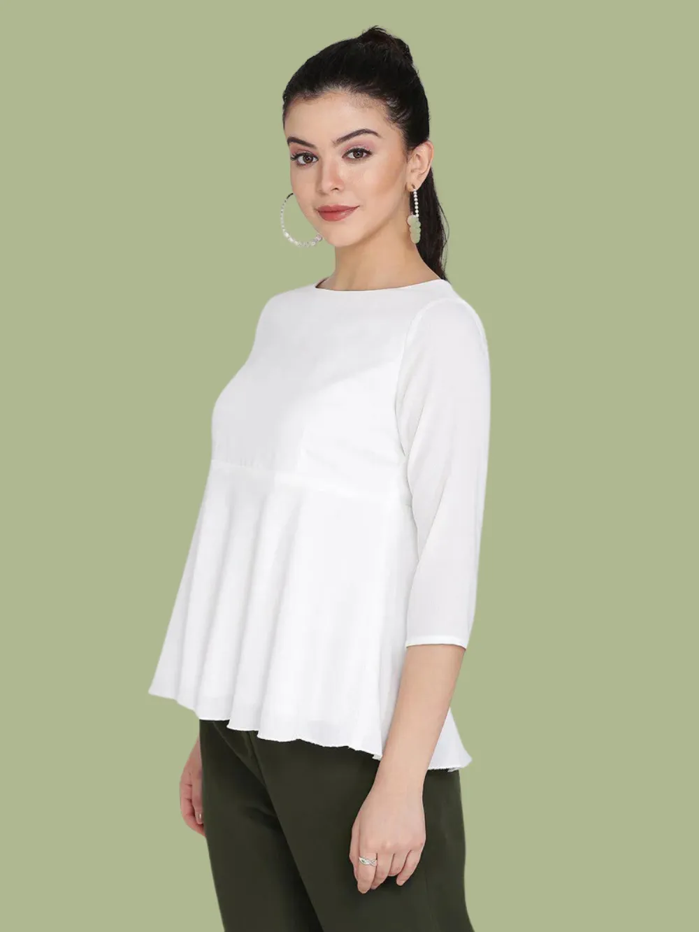 High Waist Flare Poly Moss Top - White