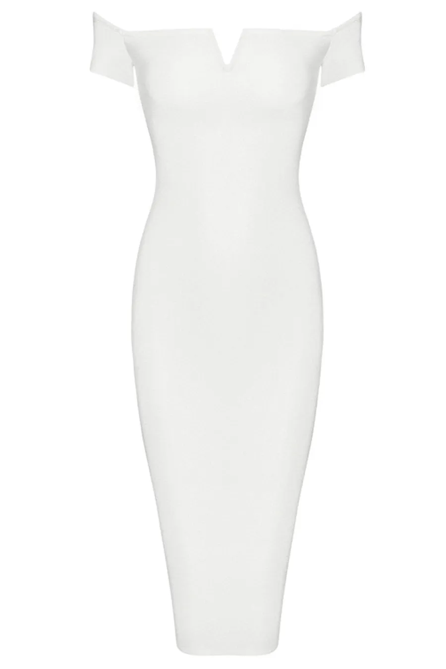 Honey Couture OLIVIA White Off Shoulder Bandage Midi Dress