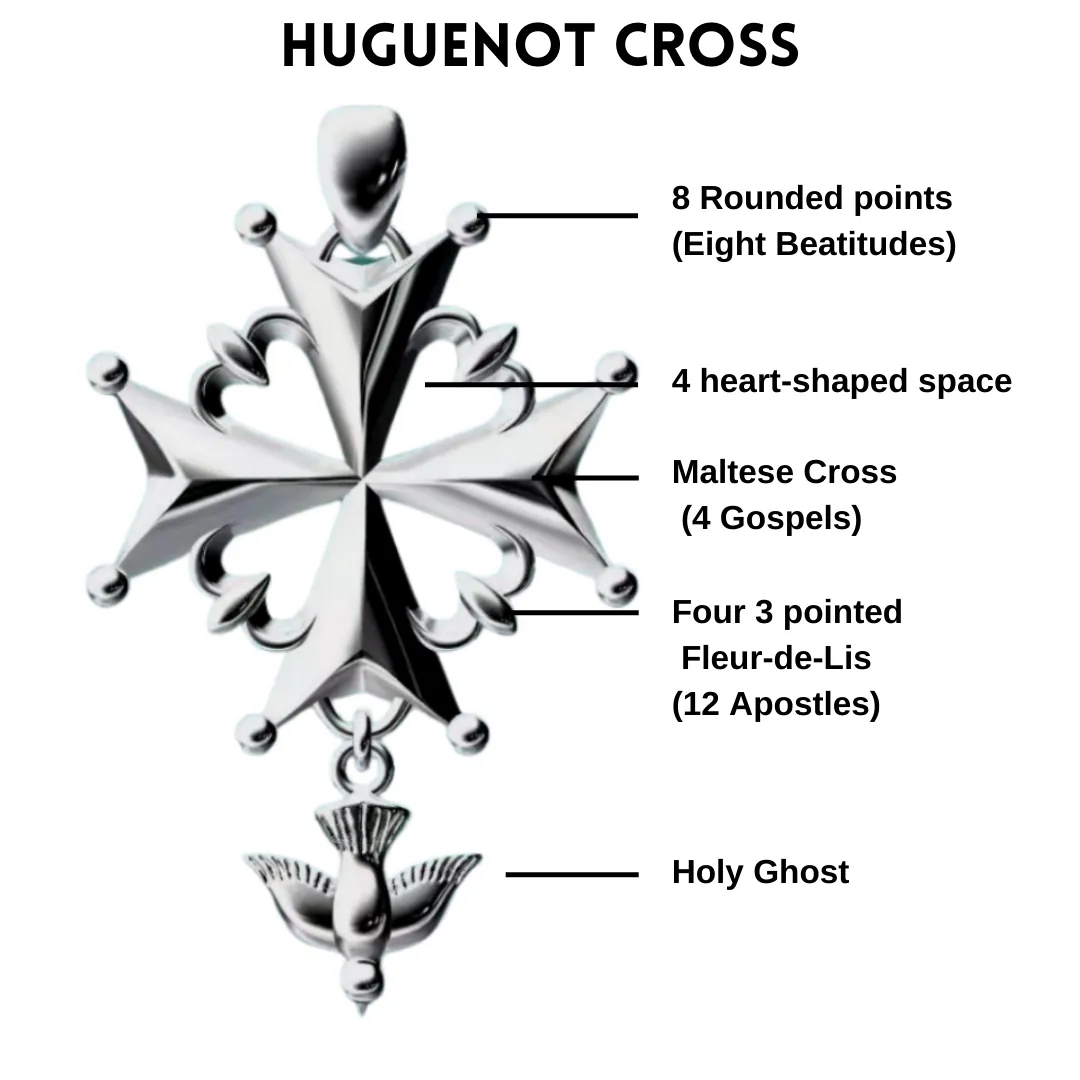 Huguenot Cross Pendant Sterling Silver