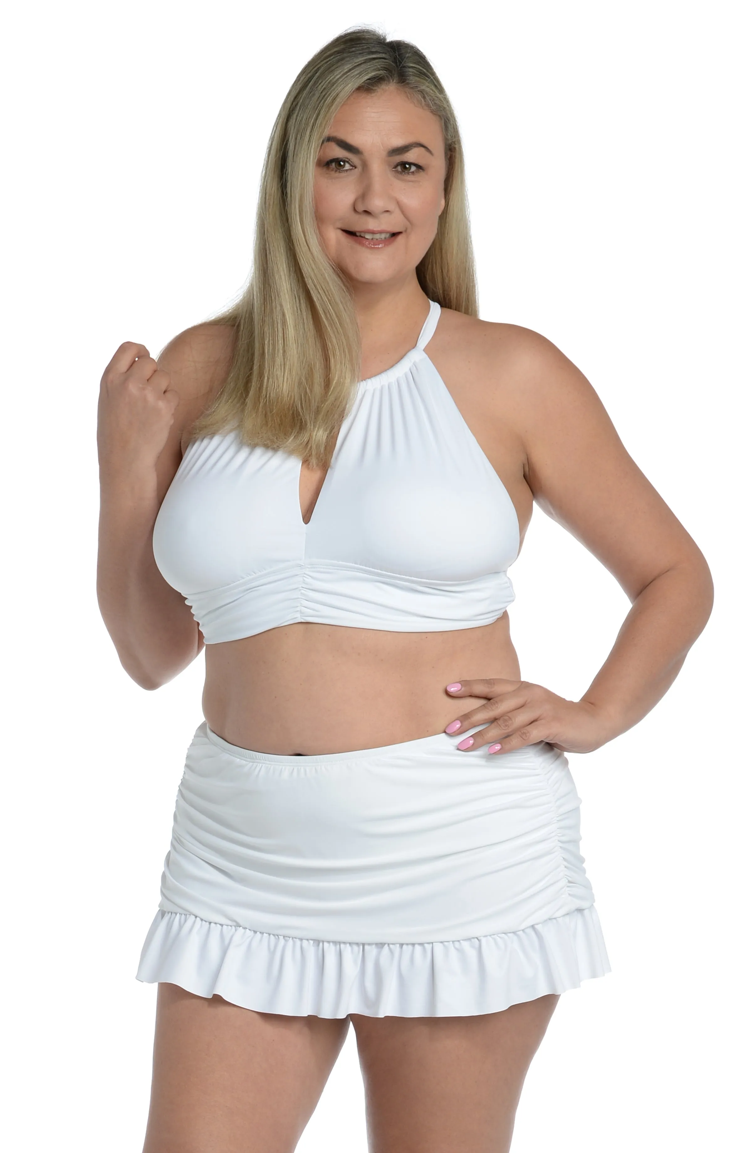 Island Goddess High Neck Midkini Top - White - FINAL SALE