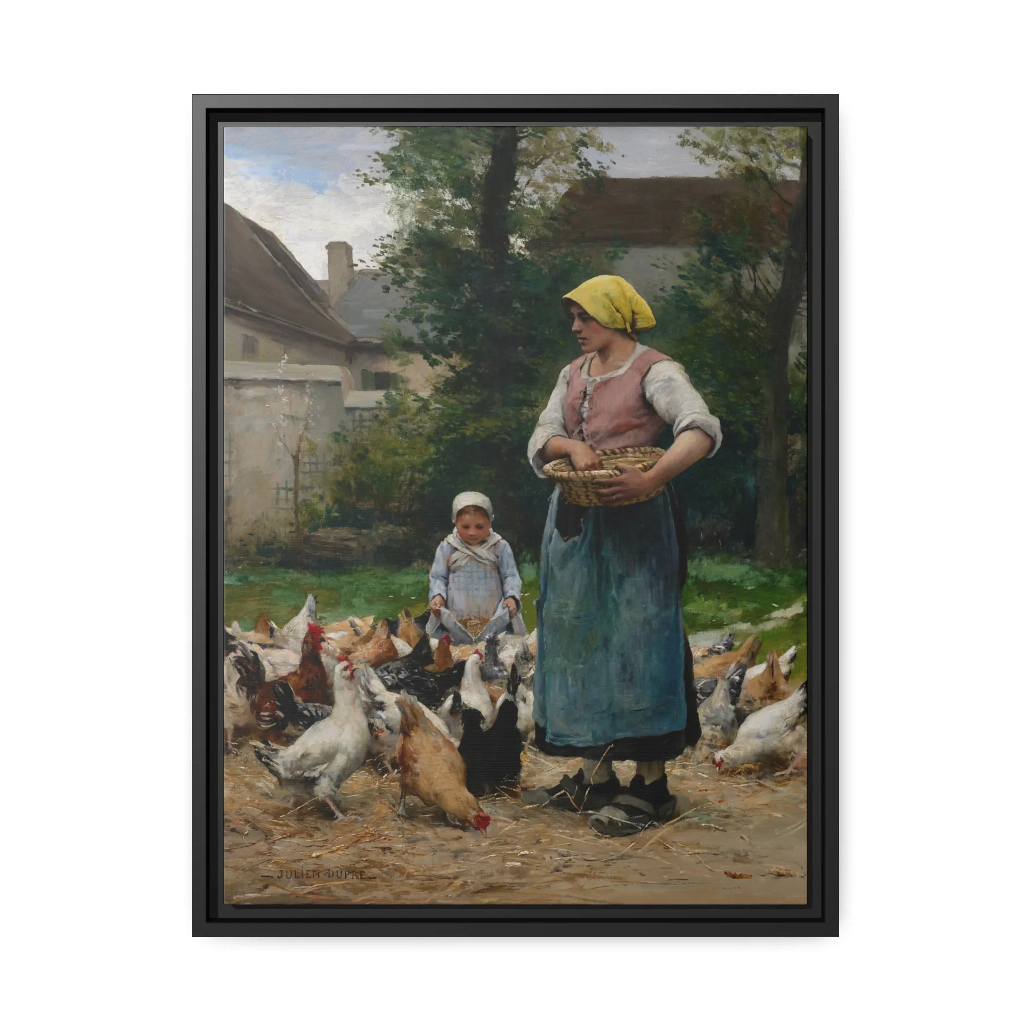 Julien Dupre: "Femme avec des Poules" - Framed Canvas Reproduction