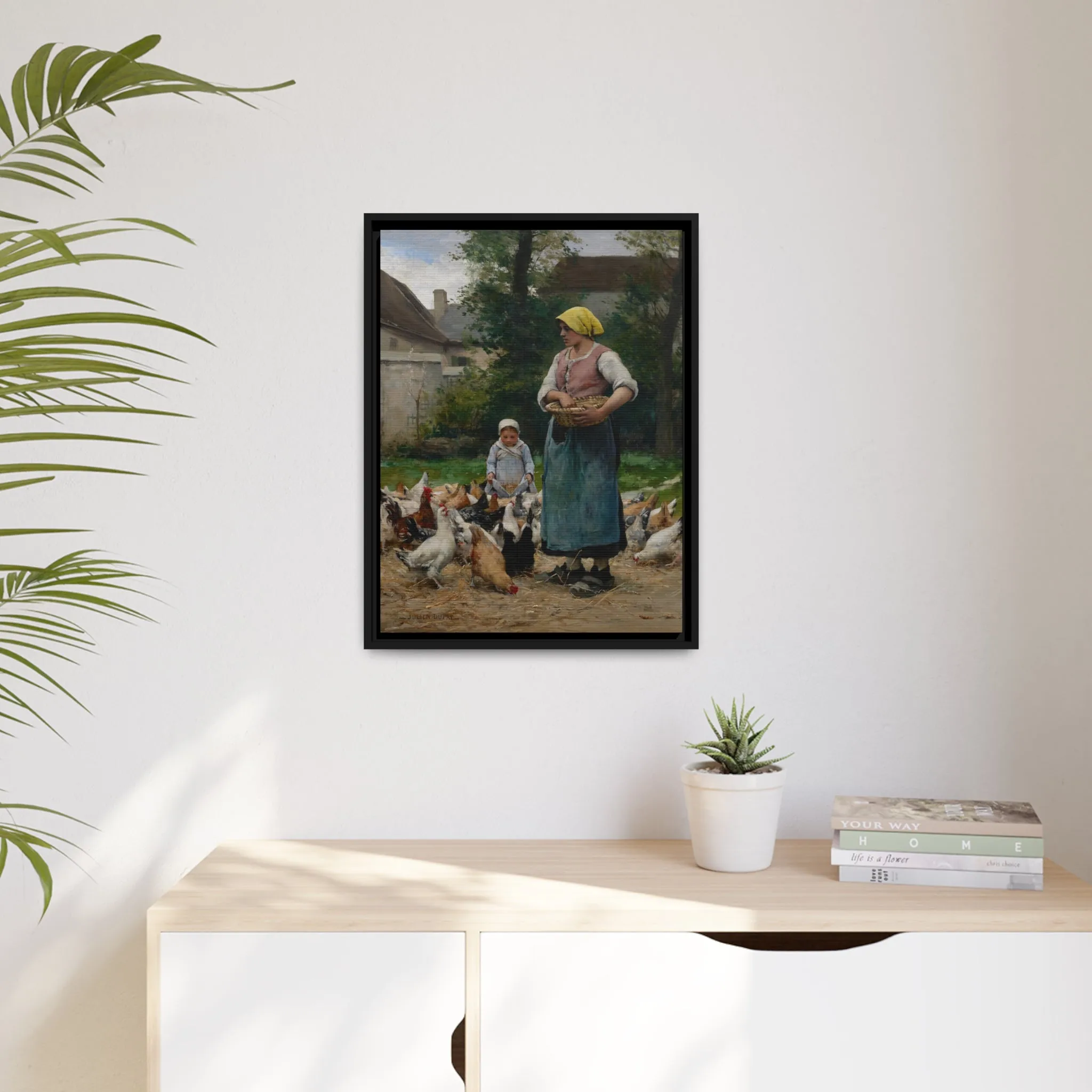 Julien Dupre: "Femme avec des Poules" - Framed Canvas Reproduction