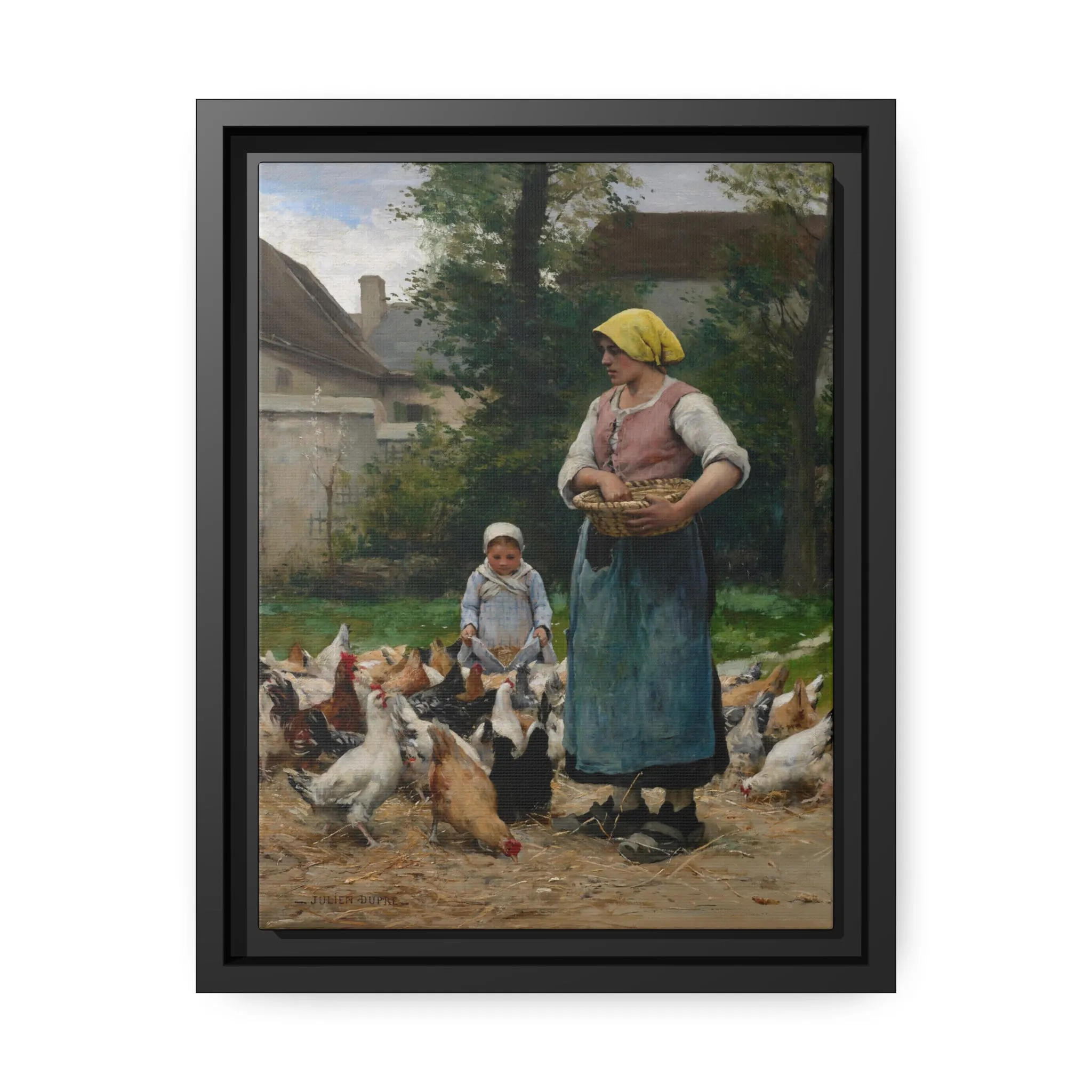 Julien Dupre: "Femme avec des Poules" - Framed Canvas Reproduction