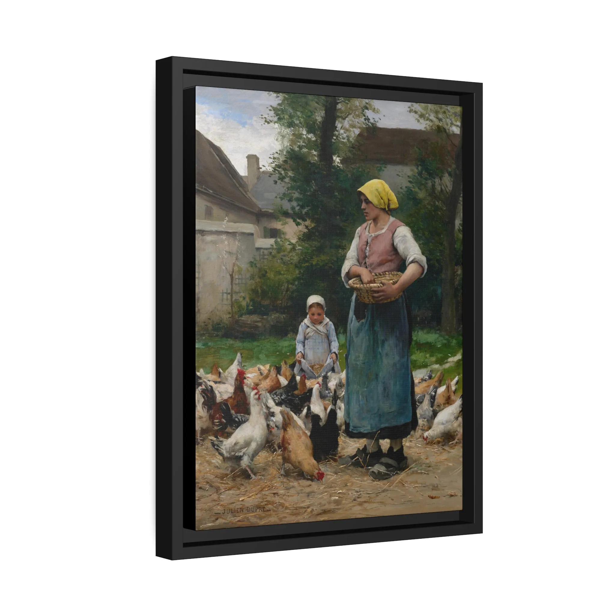 Julien Dupre: "Femme avec des Poules" - Framed Canvas Reproduction