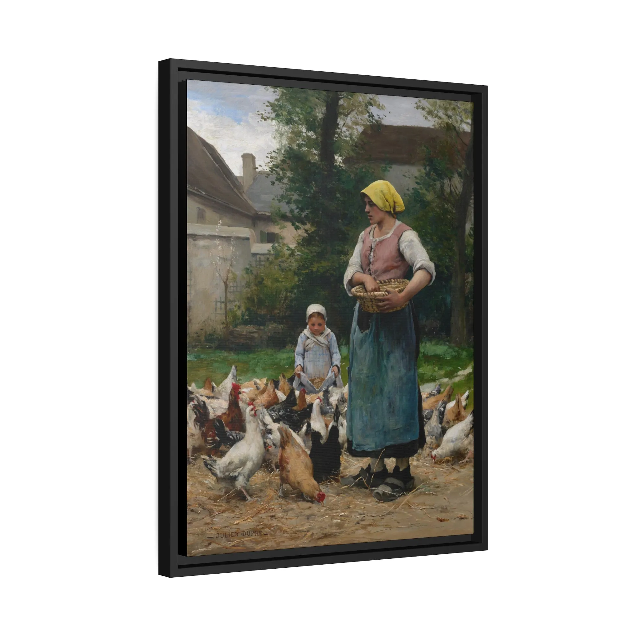 Julien Dupre: "Femme avec des Poules" - Framed Canvas Reproduction