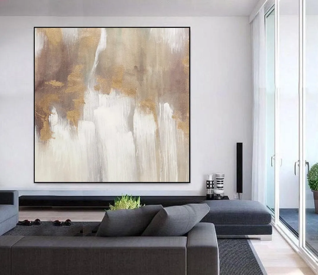 Large Gold White Abstract Painting Large Living Room Art Gp018