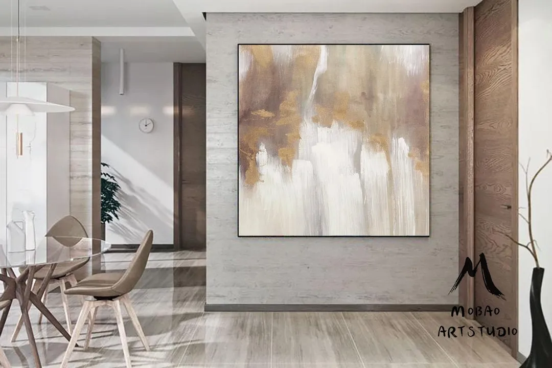 Large Gold White Abstract Painting Large Living Room Art Gp018