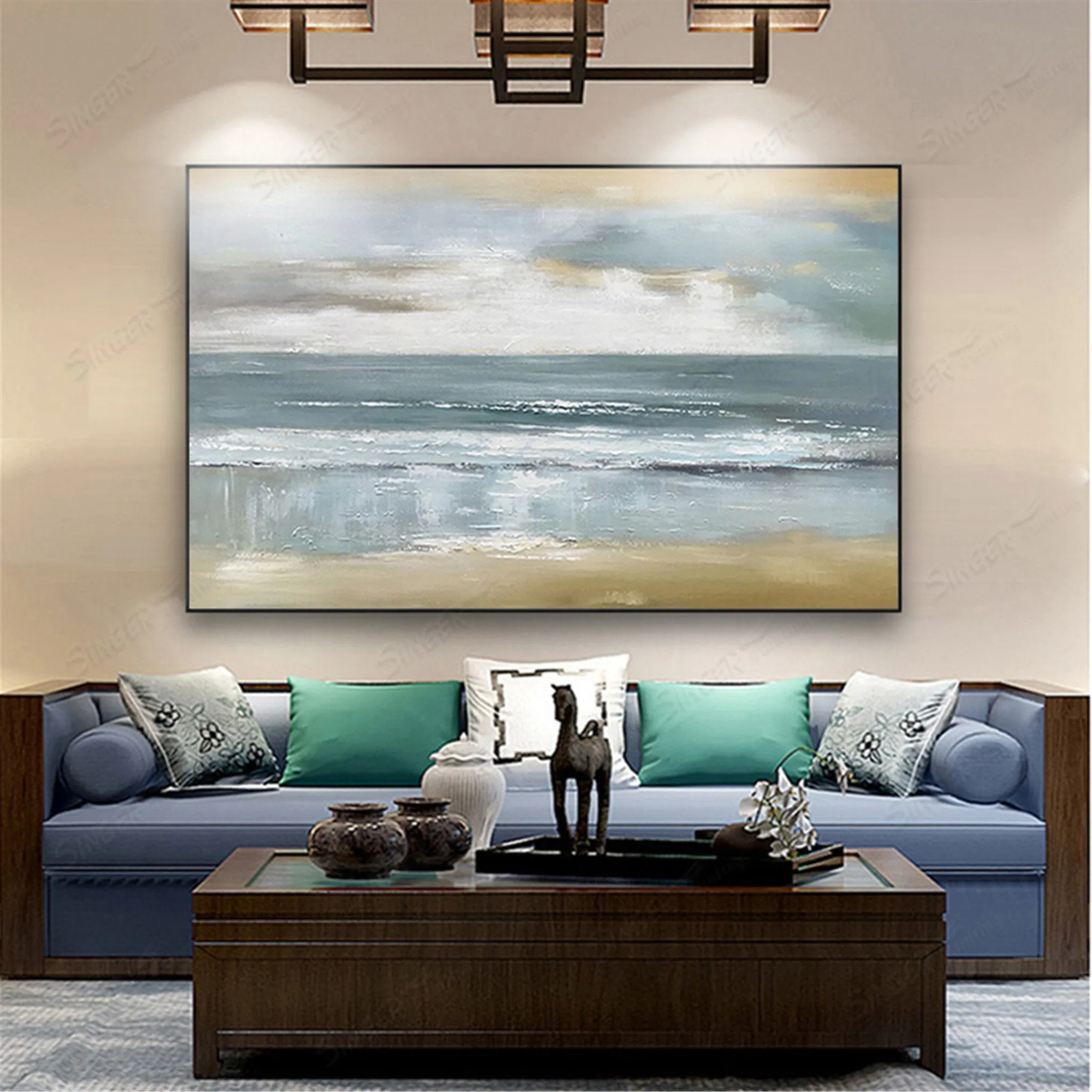 Large Living Room Wall Art Hallway Home Decoration Original Gray Seascape Gp023