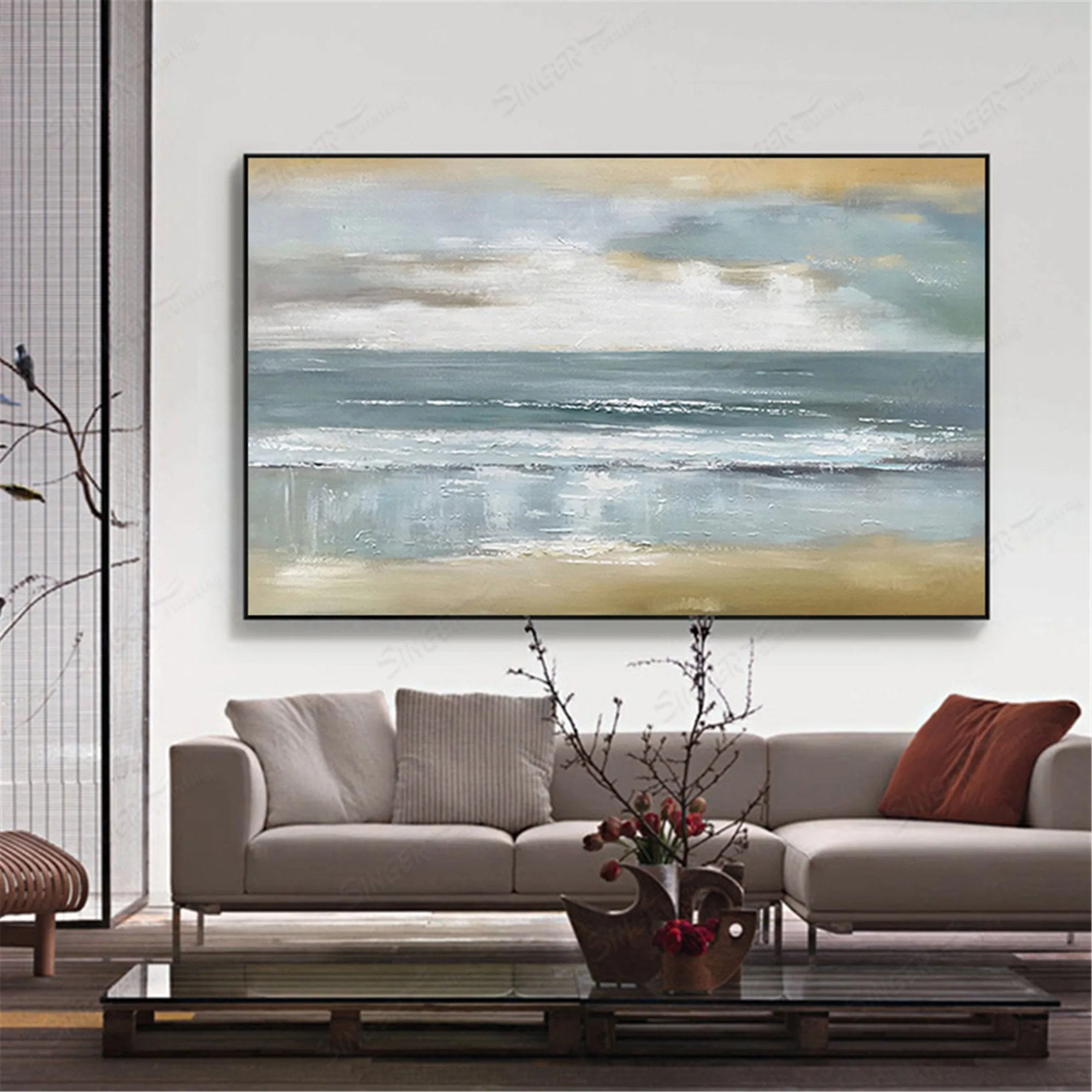 Large Living Room Wall Art Hallway Home Decoration Original Gray Seascape Gp023