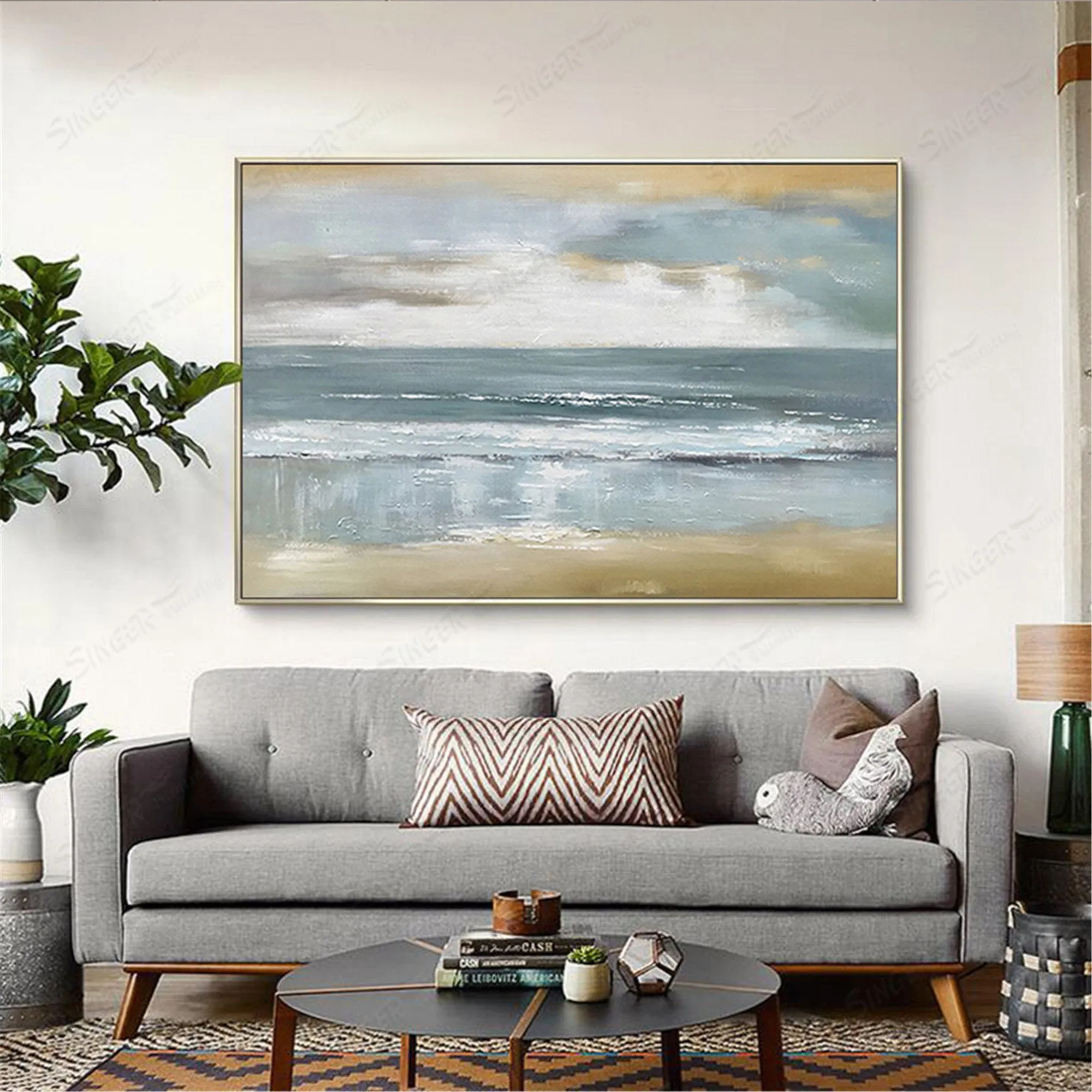 Large Living Room Wall Art Hallway Home Decoration Original Gray Seascape Gp023