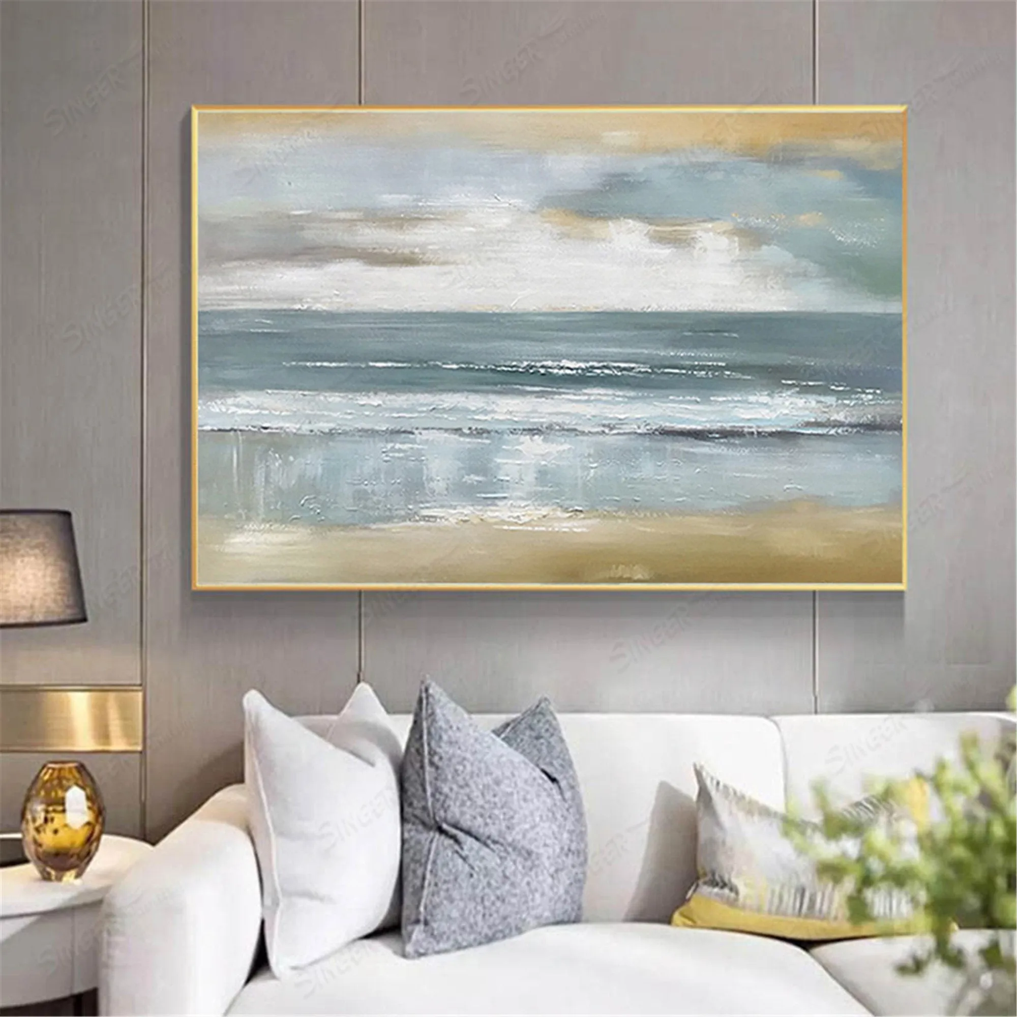 Large Living Room Wall Art Hallway Home Decoration Original Gray Seascape Gp023