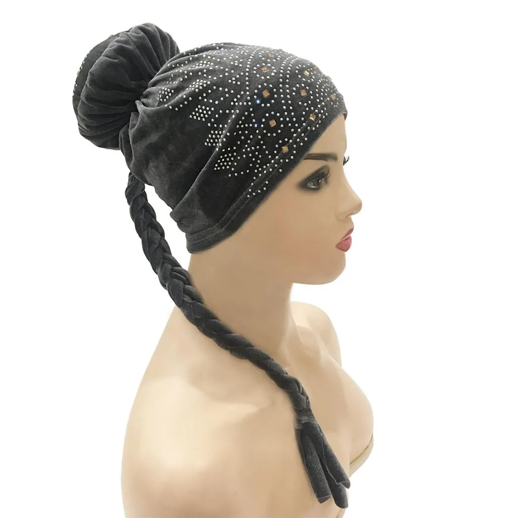 Layla Jewel Turban Cap - Charcoal