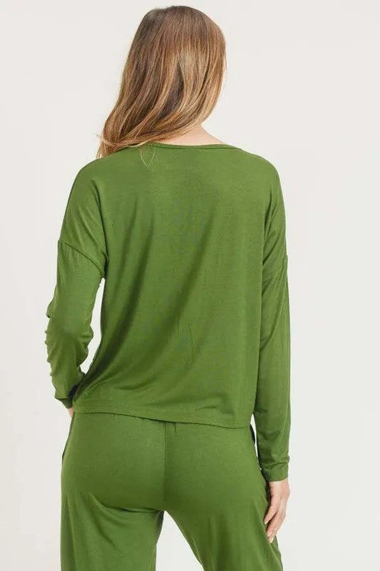 Long Sleeve Jogger Lounge Set-Olive Green