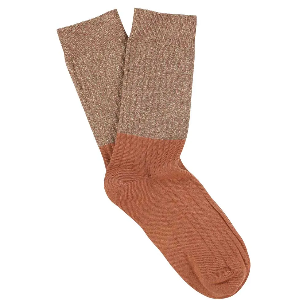 Lurex Block Socks - Gold  / Arabian Spice