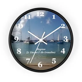 Mayreau Beach Wall Clock, 10 inch round wall clock showing a picture of Mayreau beach in St. Vincent and the Grenadines