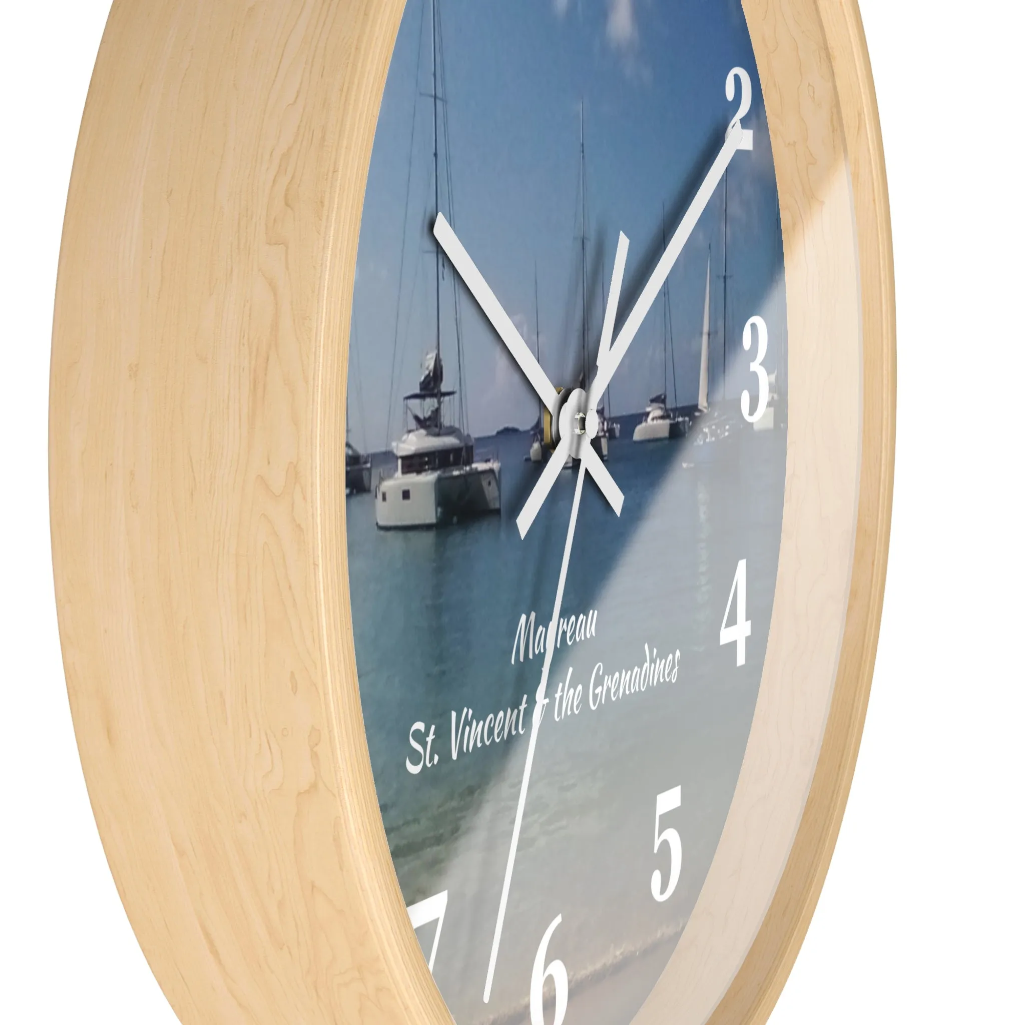 Mayreau Beach Wall Clock, 10 inch round wall clock showing a picture of Mayreau beach in St. Vincent and the Grenadines