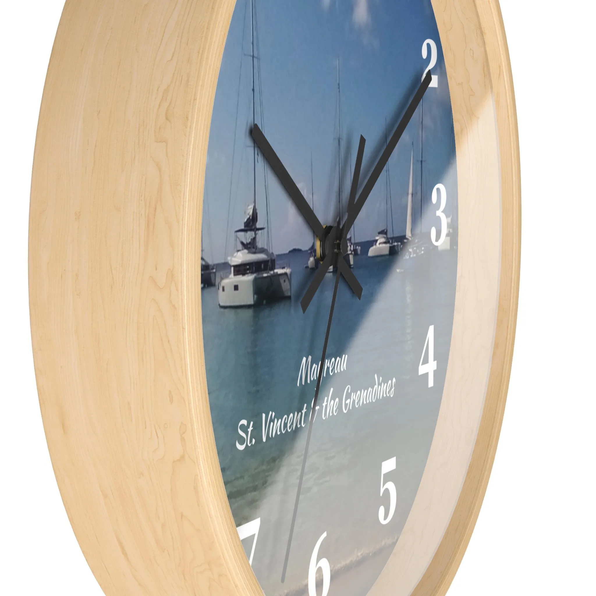 Mayreau Beach Wall Clock, 10 inch round wall clock showing a picture of Mayreau beach in St. Vincent and the Grenadines