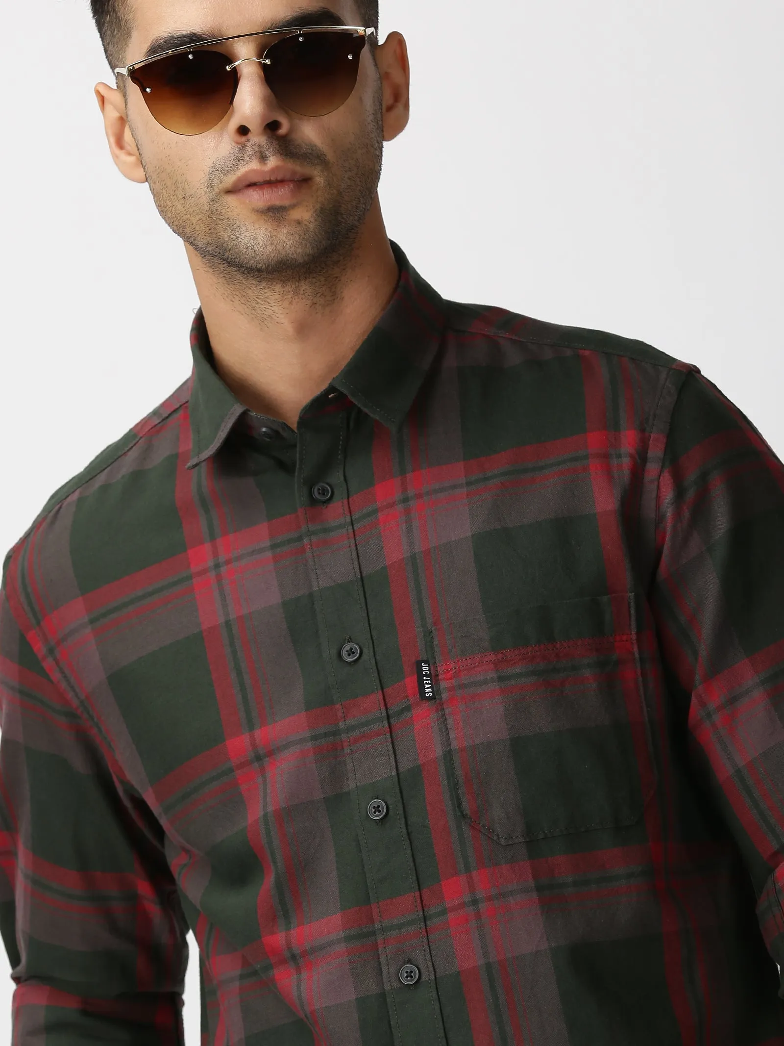 MEN'S GREEN CHECKS SLIM FIT SHIRT