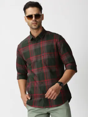 MEN'S GREEN CHECKS SLIM FIT SHIRT