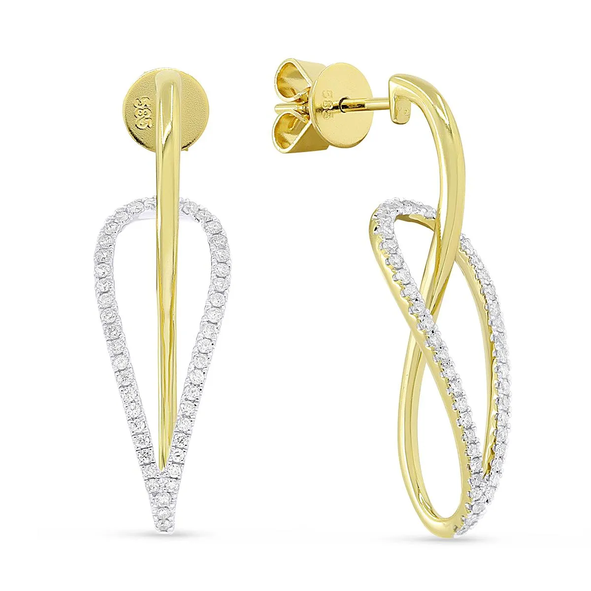 MODERN YELLOW GOLD DIAMOND DANGLE EARRINGS, .37 CT TW