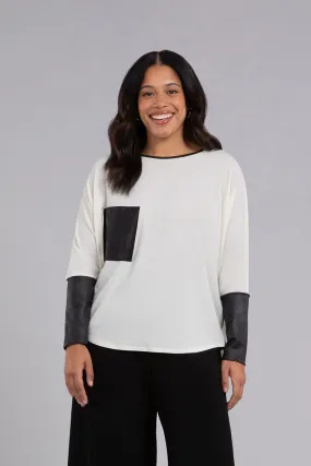 Nu Cinch Top with Faux Leather | Ivory