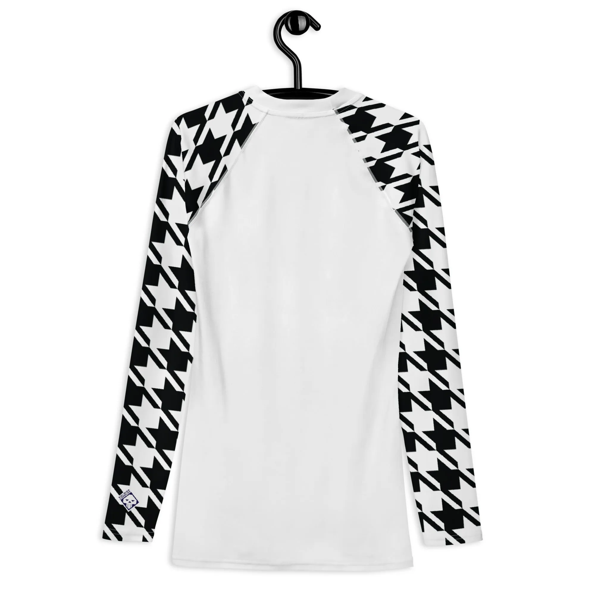 Old School Chic: Men's Classic Jiu-Jitsu Houndstooth BJJ Rash Guard Blanc