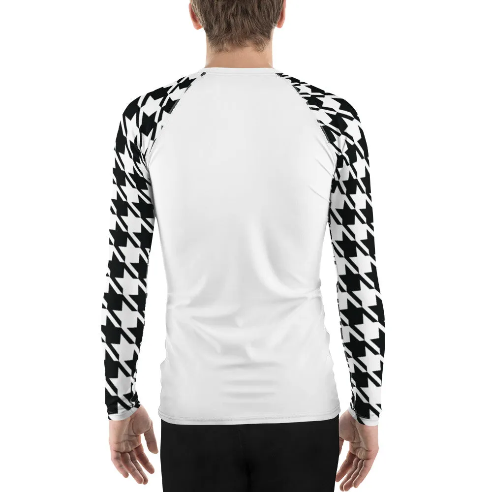 Old School Chic: Men's Classic Jiu-Jitsu Houndstooth BJJ Rash Guard Blanc