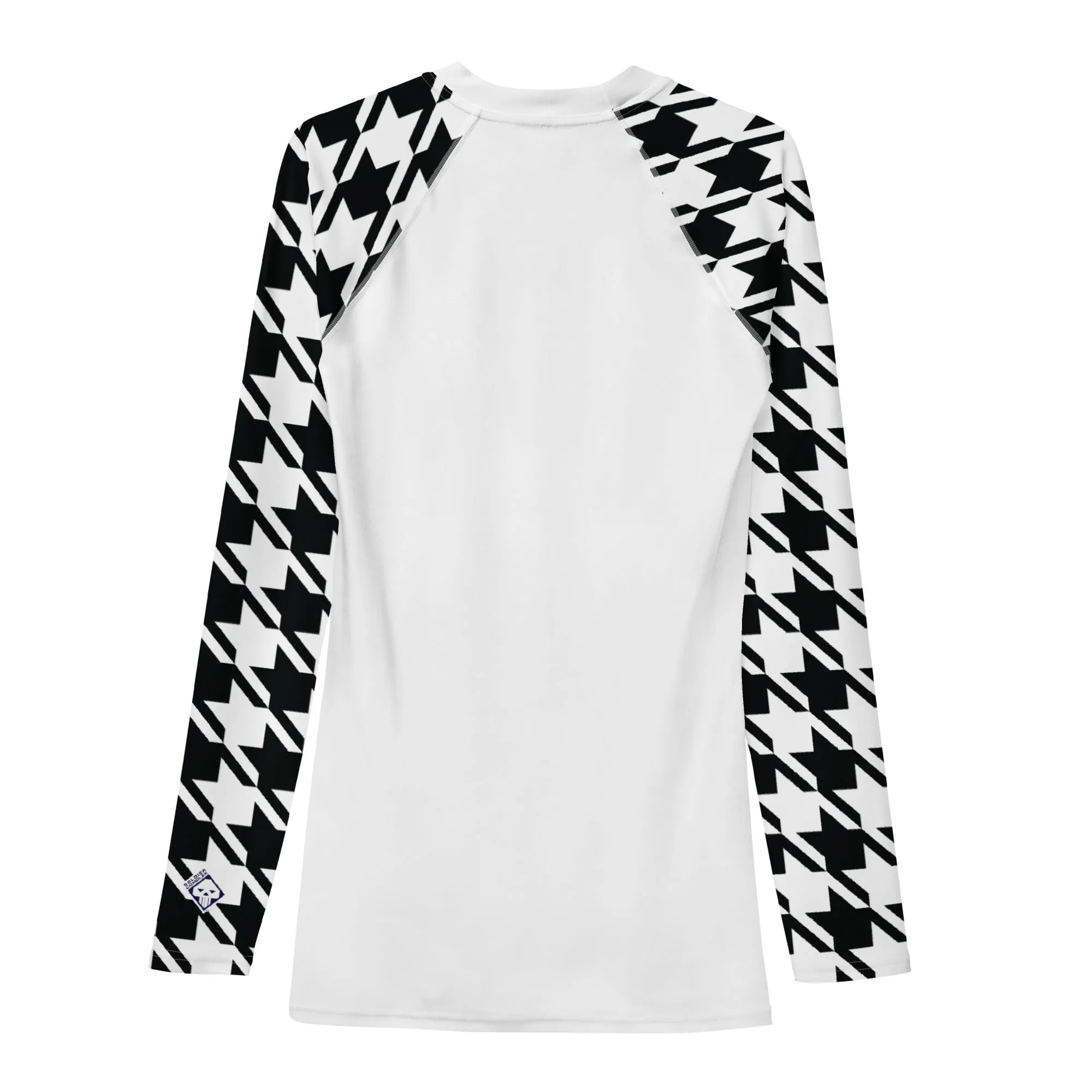 Old School Chic: Men's Classic Jiu-Jitsu Houndstooth BJJ Rash Guard Blanc