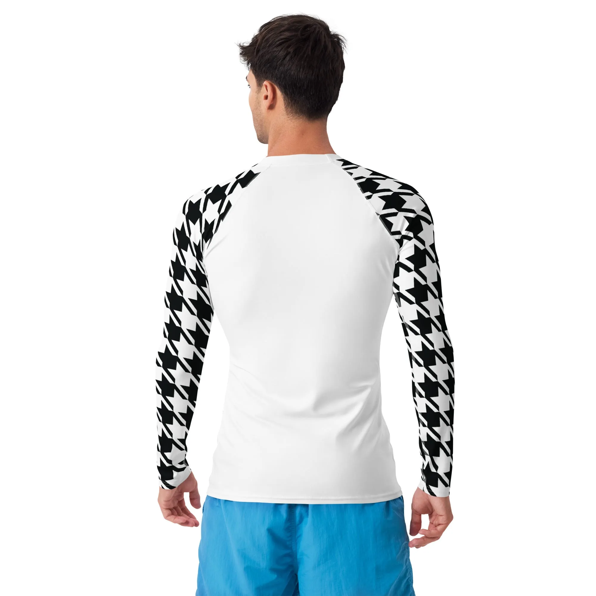 Old School Chic: Men's Classic Jiu-Jitsu Houndstooth BJJ Rash Guard Blanc