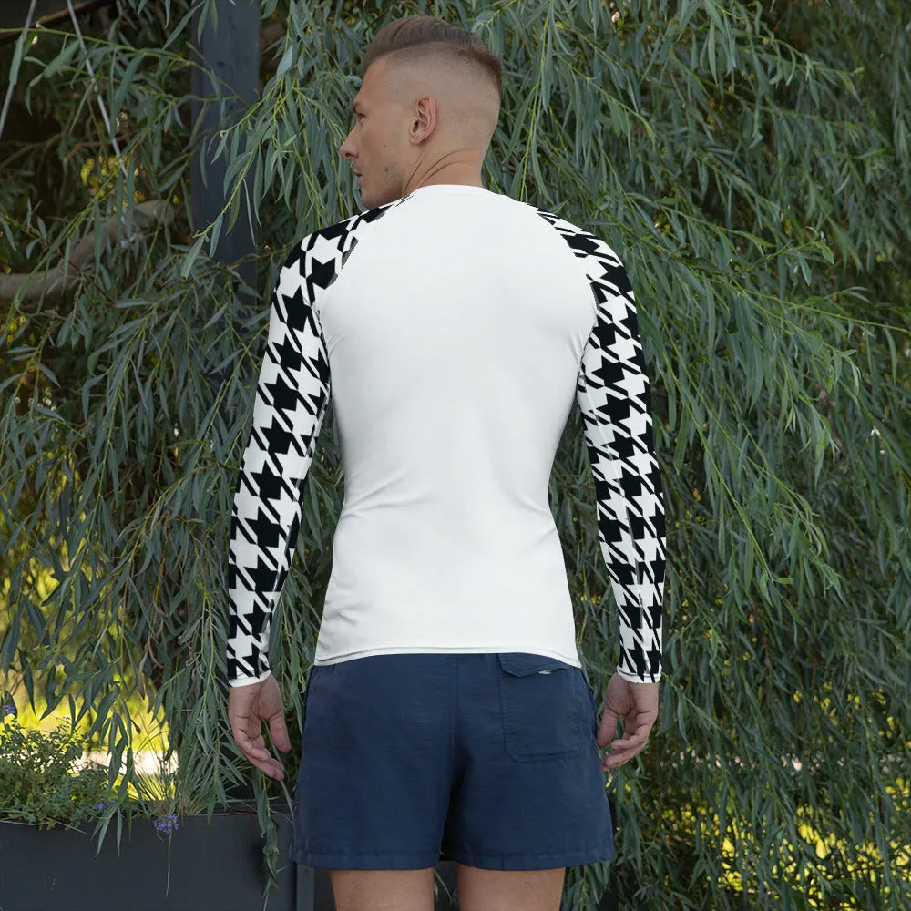 Old School Chic: Men's Classic Jiu-Jitsu Houndstooth BJJ Rash Guard Blanc