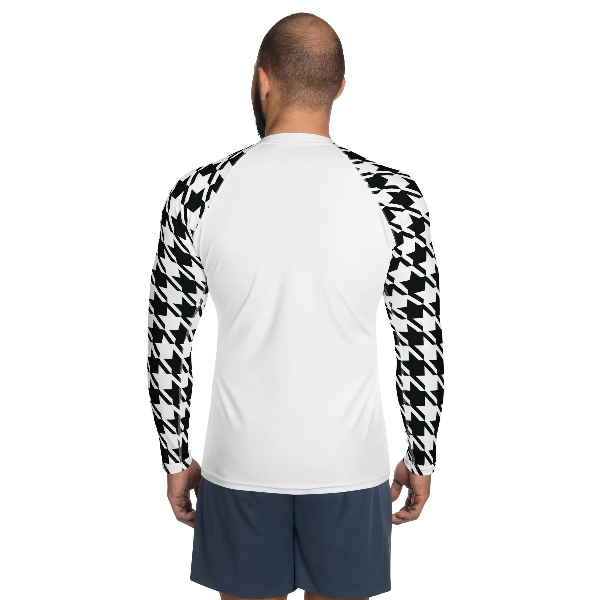 Old School Chic: Men's Classic Jiu-Jitsu Houndstooth BJJ Rash Guard Blanc