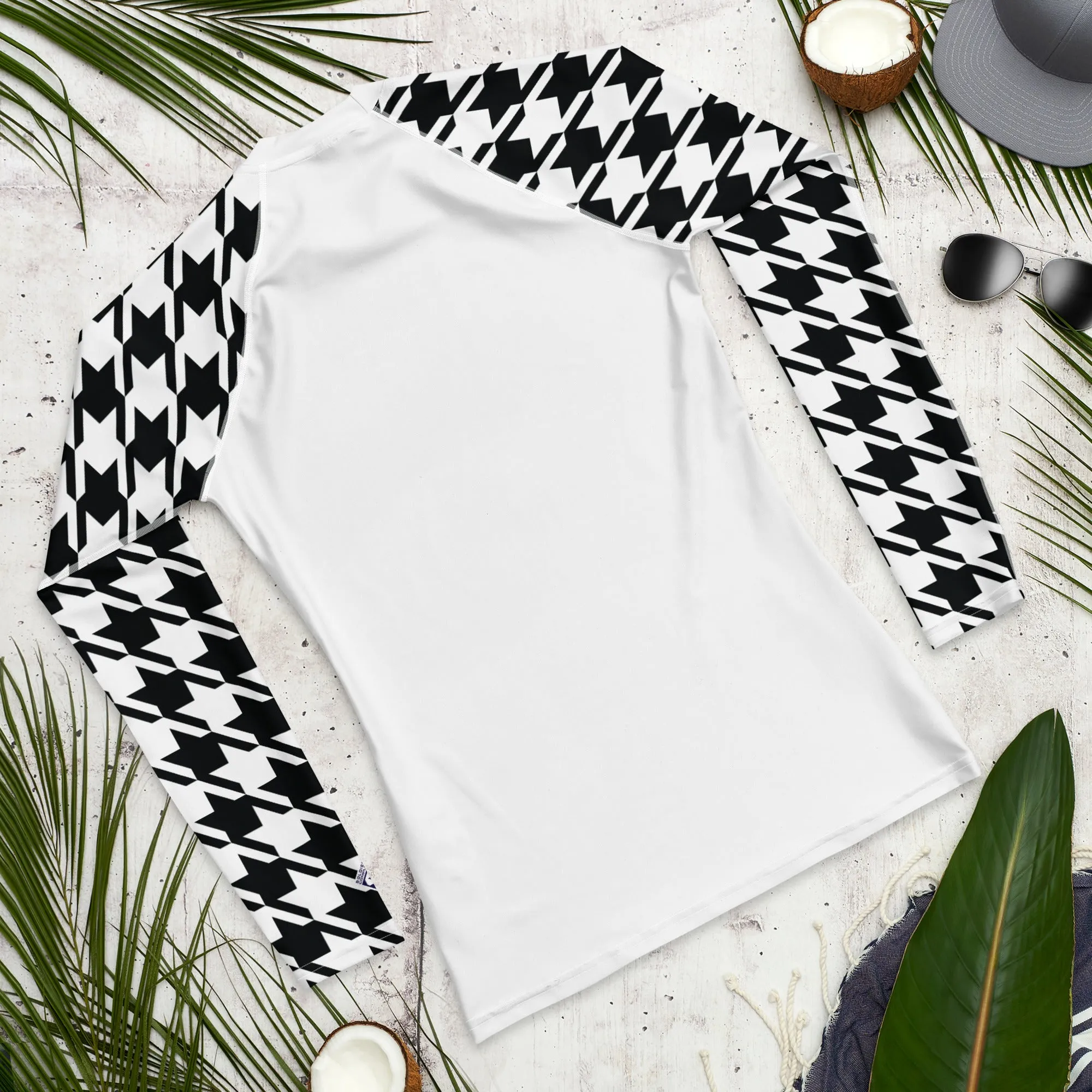 Old School Chic: Men's Classic Jiu-Jitsu Houndstooth BJJ Rash Guard Blanc