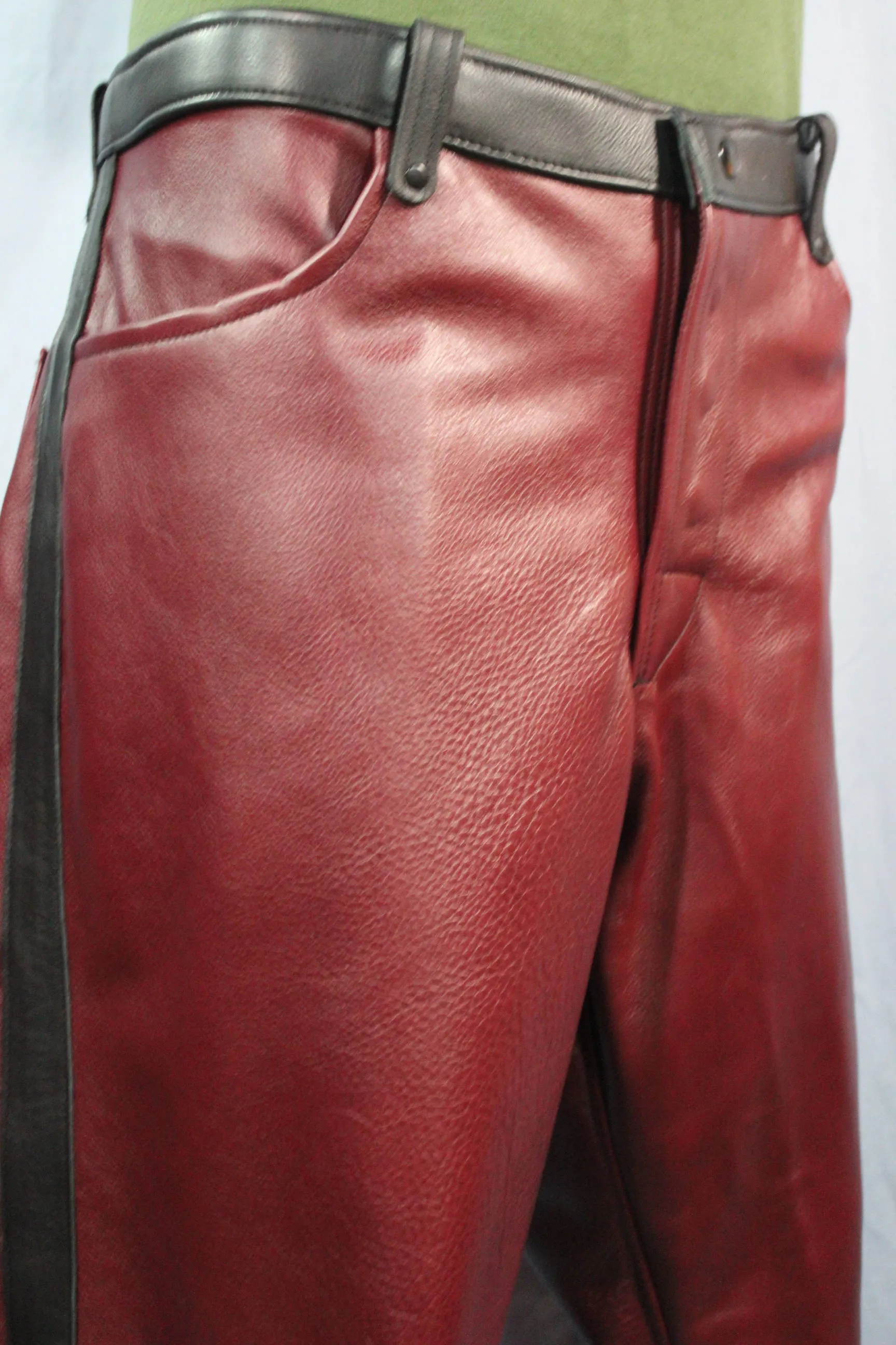 Our Striped Leather Pants in Burgundy and Black