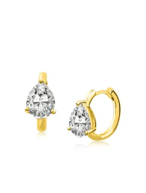 Pear CZ Huggie Earrings