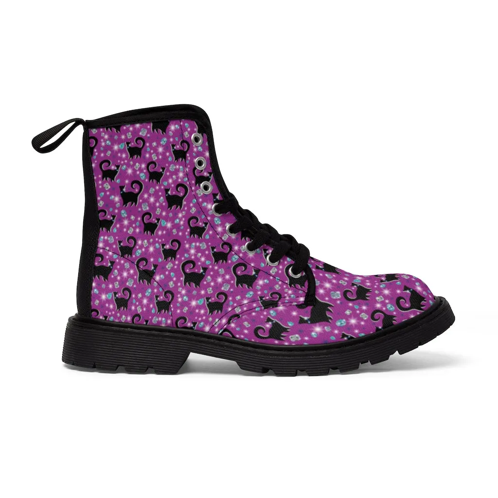 Purple Snooty Cats Cocktails Women's Canvas Boots