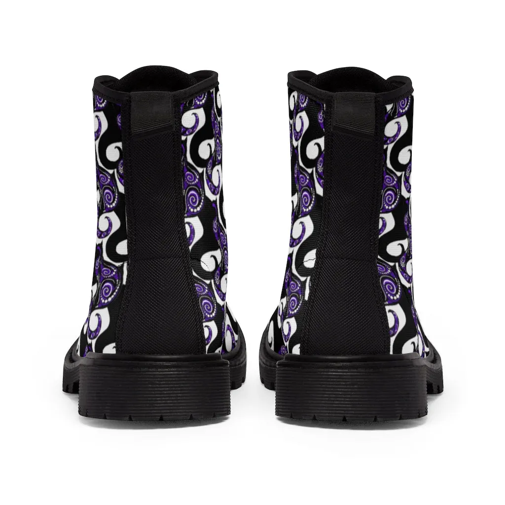 Purple Swirly Cats Women's Canvas Boots