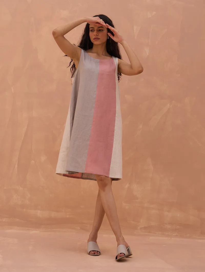 "Ikis Color-Blocked Linen Shift Dress