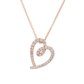 ROSE GOLD HEART SHAPED PENDANT NECKLACE WITH ROUND DIAMONDS, .29 CT TW