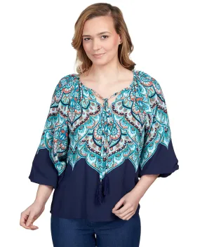 Ruby Road Teal Appeal Medallion Woven Top