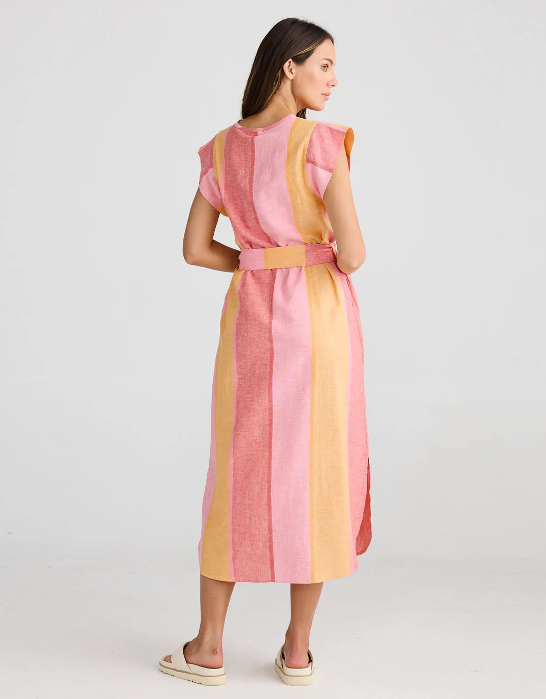 Sebou Linen Midi Dress - Lisbon Stripe